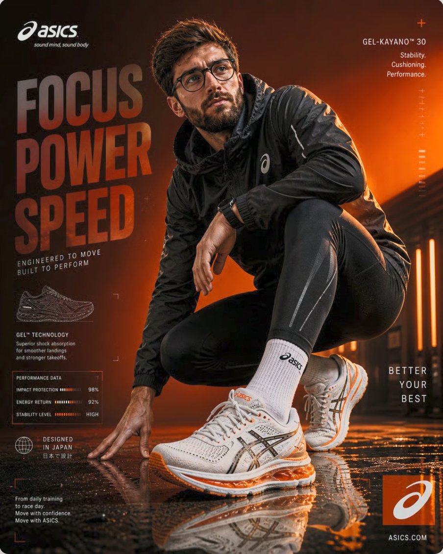 STDIO Campaign world — ASICS-style ad creative